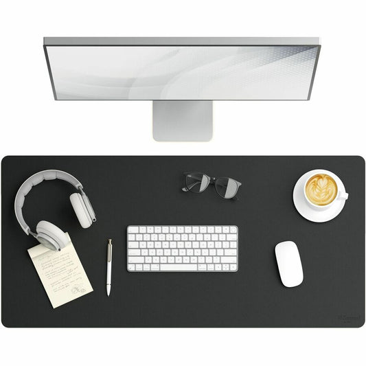 Smead Waterproof Desk Pad - Rectangular - 17" Width x 36" Depth - Faux Suede Backing - Vegan Leather - Charcoal