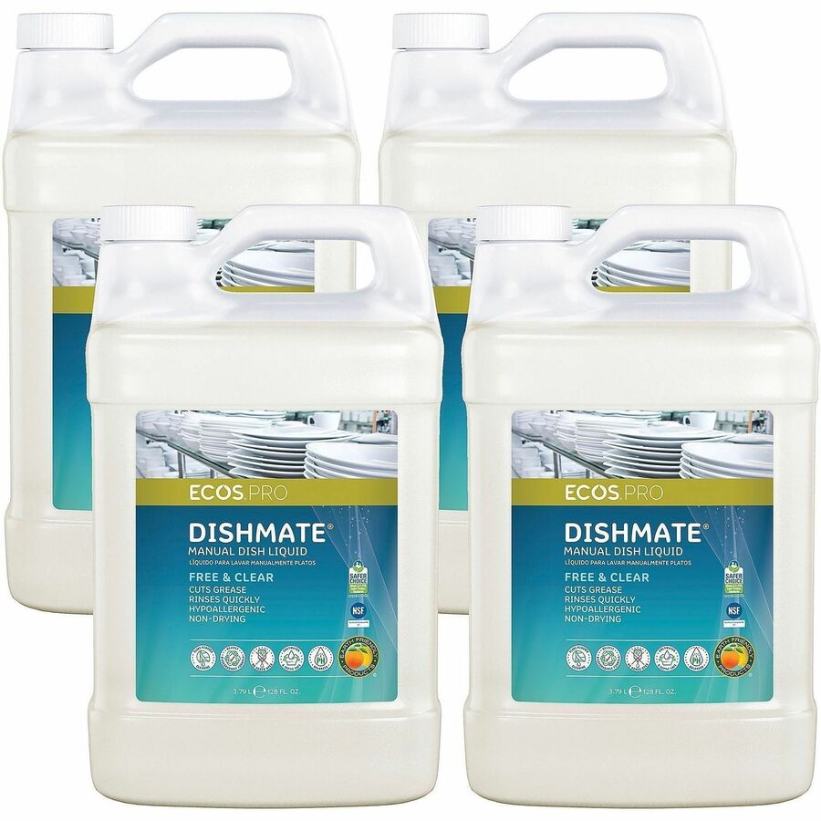 ECOS&reg, PRO Dishmate Manual Dishwashing Liquid - For Dish, Sink - Concentrate - Liquid - 128 fl oz (4 quart) - Free & Clear Scent - Recommended For: Grease Remover, Residue Remover, Food Remover - Aseptic, pH Balanced, Dye-free, Residue-free, Skin-fr...