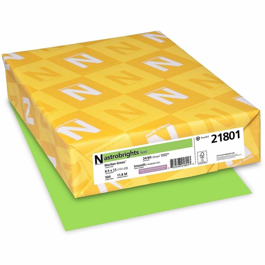 Astrobrights Colored Paper - Letter - 8 1/2" x 11" - 24 lb Basis Weight - Smooth - Heavyweight, Acid-free, Lignin-free, Bleed Proof - Lime Green - 500 Sheets per Ream - 500 / Ream