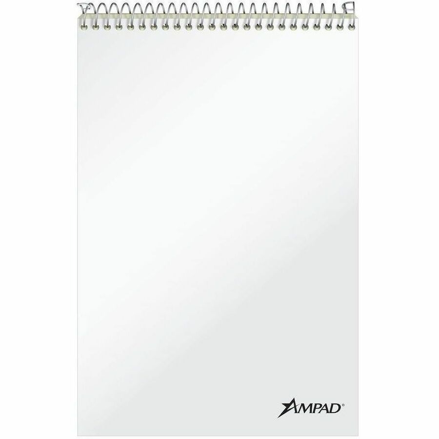 Ampad White Cover Steno Book - 80 Sheets - 160 Pages - Spiral Bound - Gregg Ruled Margin - 20 lb Basis Weight - 6" x 9" Sheet Size - Green Tint Paper - White Chipboard Cover - Portable, Spiral Bound, Sturdy Cover - 80 / Pack