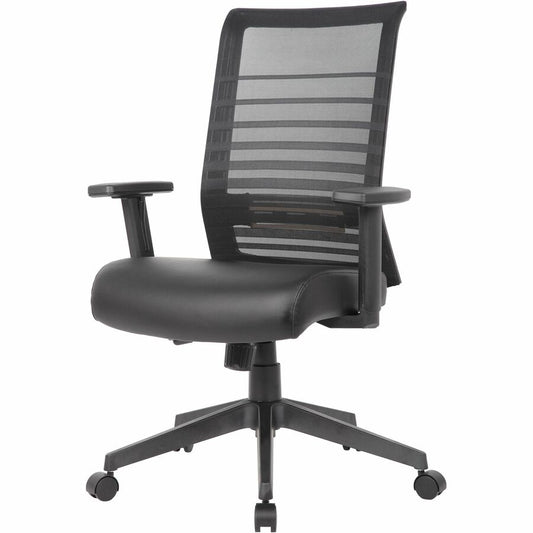 Boss Horizontal Mesh Back Task Chair - Vinyl Seat Material - Mesh Back Material - 5-star Base - Black - Armrest - 1 Each