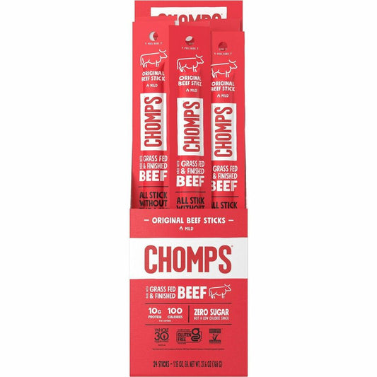 CHOMPS Original Beef Snack Sticks - Gluten-free - Original Beef Jerky - 1.15 oz - 24 / Pack