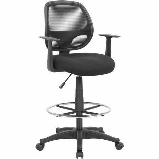 Boss Commercial-Grade Mesh Back Stool - High Density Foam (HDF), Fabric Seat Material - Mesh Back Material - 5-star Base - Black - Chrome - Armrest - 1 Each