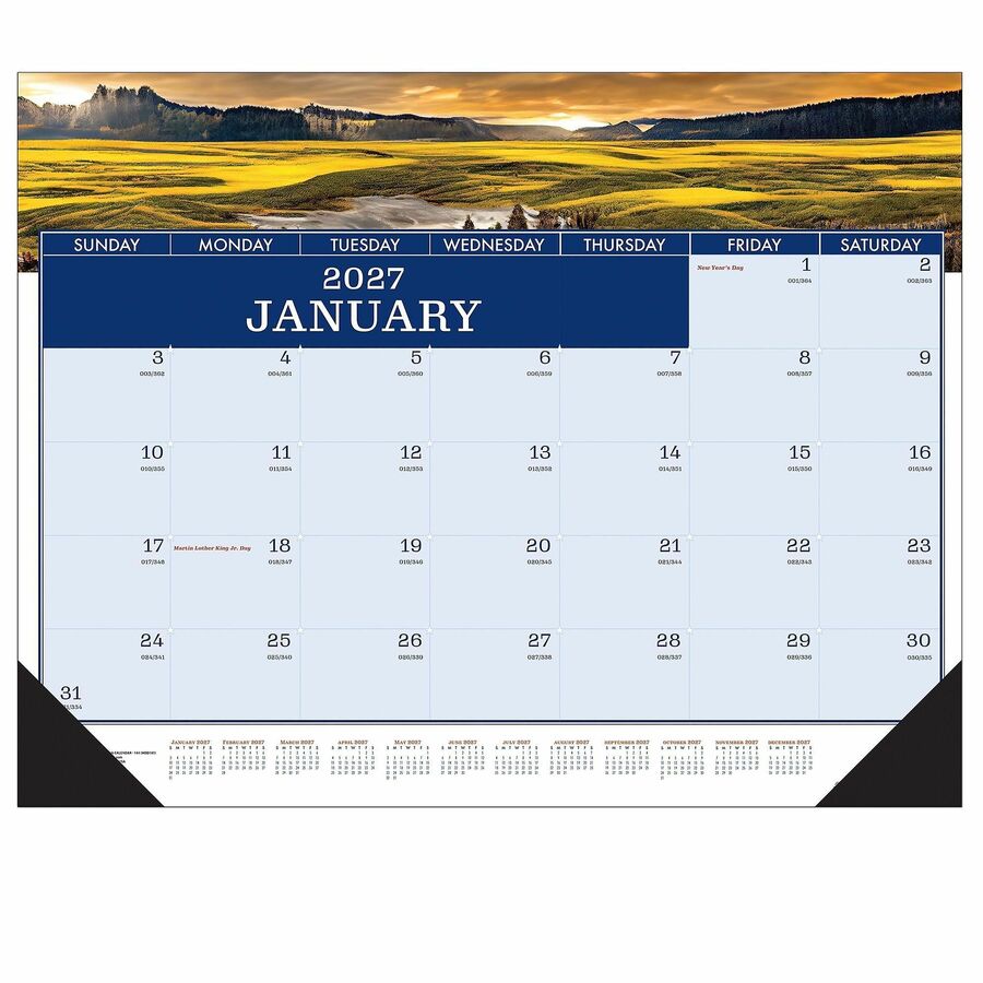 House of Doolittle Recycled Americana Monthly Desk Pad - Julian Dates - Monthly - 12 Month - January 2027 to December 2027 - 1 Each