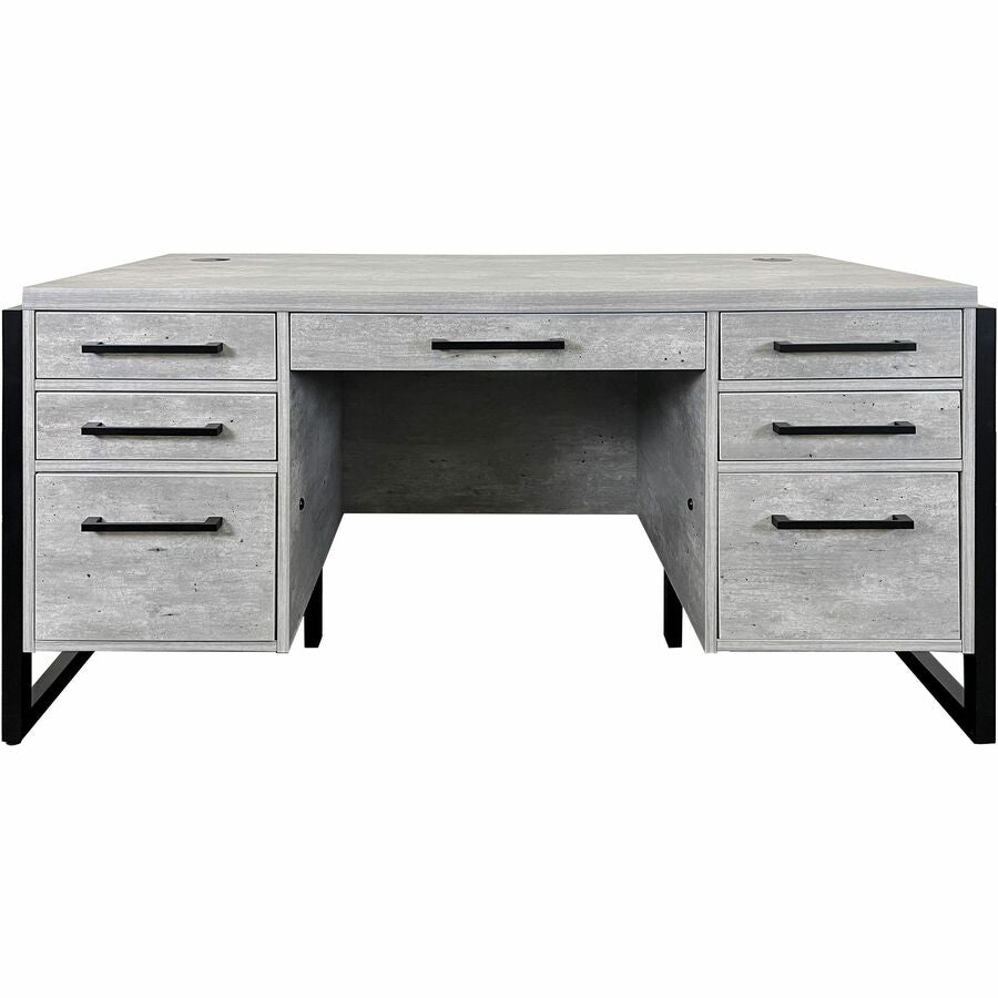 Martin Mason Concrete Laminate Unit - 31" Height x 66" Width x 30" Depth - Total Drawer(s): 7 - Double Pedestal - Material: Thermofused Laminate (TFL) - Finish: Concrete, Stone - Center Drawer, Storage Drawer, Cable Management, Grommet, Heavy Duty, Bal...
