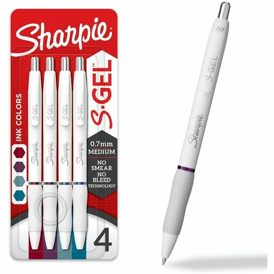 Sharpie S-Gel Pens - Retractable - Bold Jewel Ink - Gel-based - Pearl White Plastic Barrel - 4 / Pack