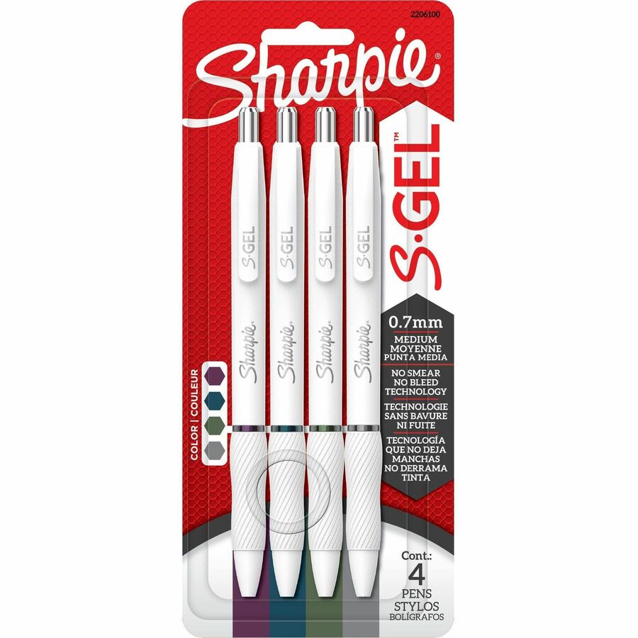 Sharpie S-Gel Pens - Rich Dark Ink - Gel-based - Pearl White Plastic Barrel - 4 / Pack