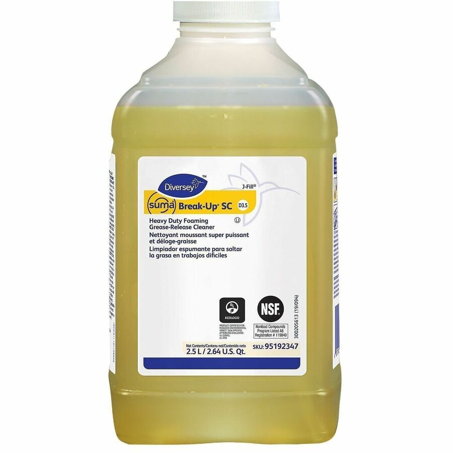 Suma Break-Up SC D3.5 - For Multipurpose - Ready-To-Use/Concentrate - Liquid - 84.5 fl oz (2.6 quart) - 11.36 to 13.9 pH - Surfactant Scent - Kosher, Solvent-free, Rinse-free, Heavy Duty - Yellow - 2 / Carton