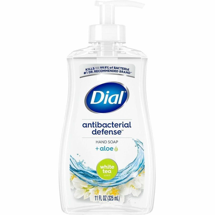 Dial White Tea Antibacterial Hand Soap - White Tea Scent - 11 fl oz - Pump Dispenser - Bacteria Remover - Hand, Healthcare, School, Office, Restaurant, Daycare - Moisturizing - Antibacterial - Clear - 12 / Carton