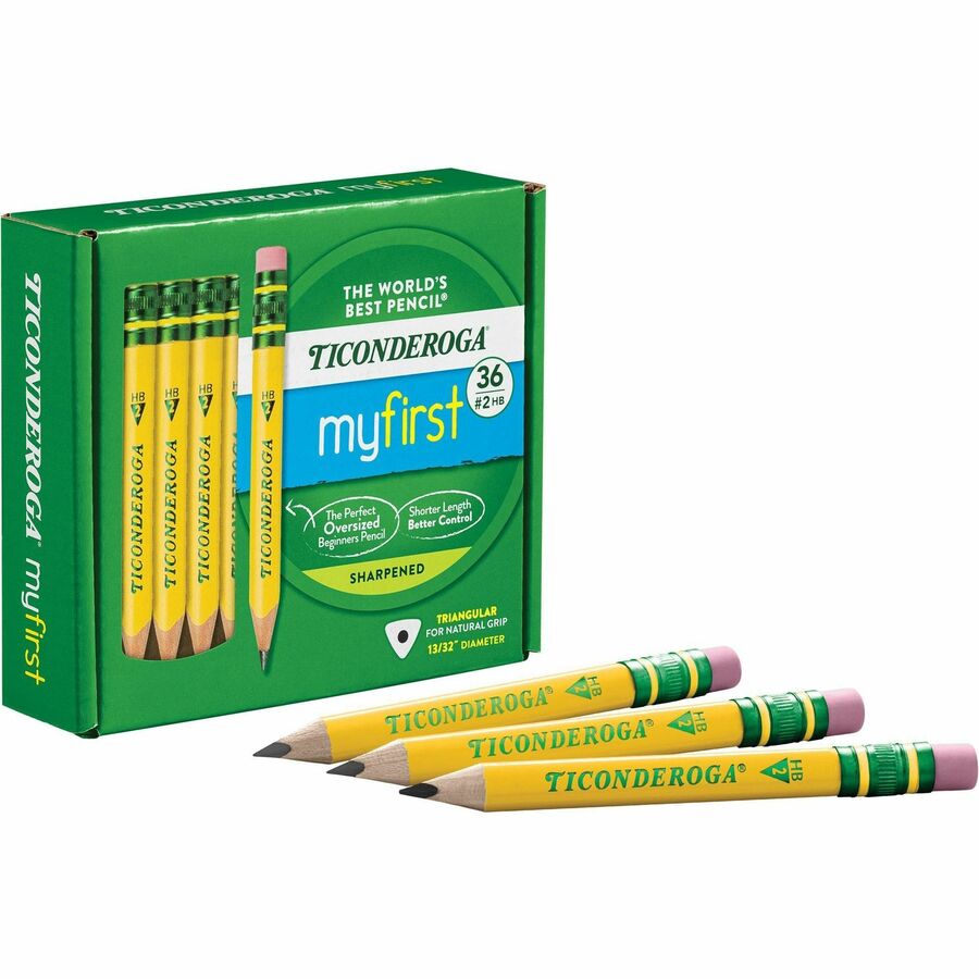 Ticonderoga My First Pencil w/Eraser - Graphite Lead - HB/#2 - Broad Point - Yellow Barrel - 36 / Pack