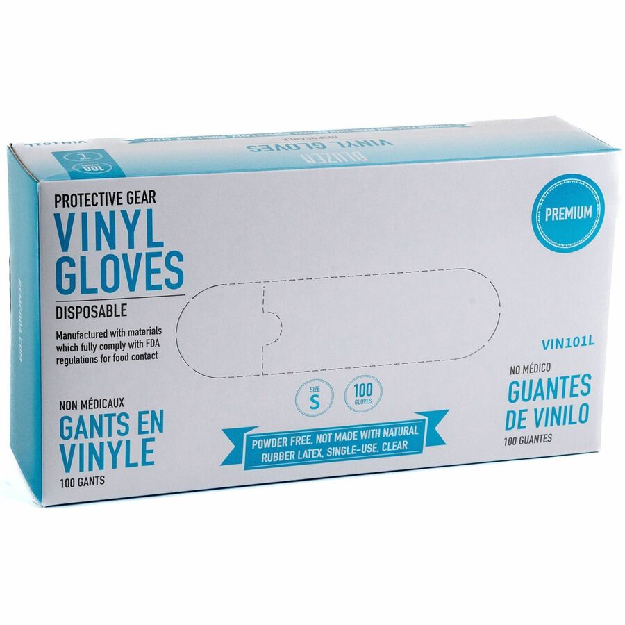 BLUZEN Powder-Free Vinyl Gloves - 3 mil Thickness - Small Size - Vinyl - Clear - Comfortable - 100/Box - 10 / Carton