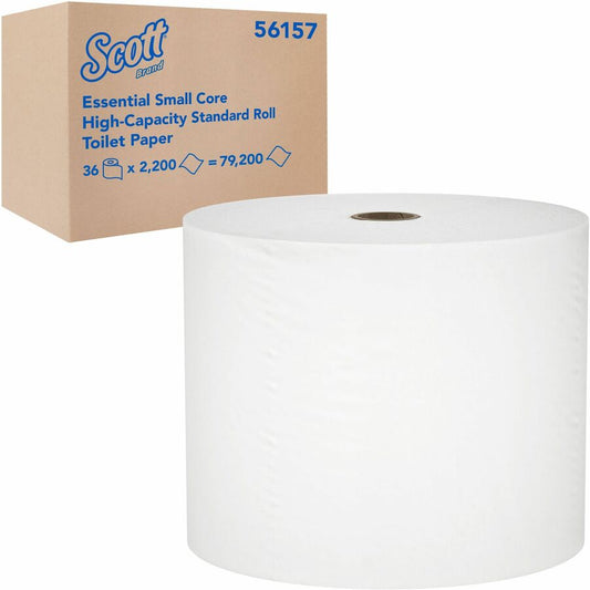 Scott Essential Small Core Toilet Paper - 1 Ply - 2200 Sheets/Roll - White - 36 / Carton