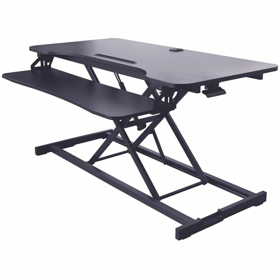 Rocelco Sit to Stand Desk Riser - 33 lb Load Capacity - 21.70" Height x 42.90" Width x 20.50" Depth - Desk - Black - For Monitor, Notebook, Keyboard, Tablet, Smartphone - Keyboard Tray, Ergonomic, Grommet, Cable Management, Sit-stand