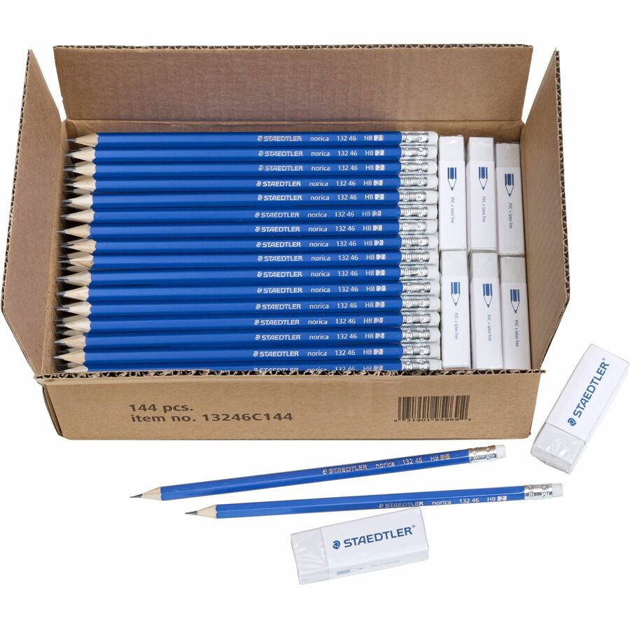 Staedtler Norica Pencils & Erasers Class Pack, 144ct - Black Lead - HB/#2 - Fine Point - Wood Barrel - 144 / Box