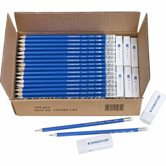 Staedtler Norica Pencils & Erasers Class Pack, 144ct - Black Lead - HB/#2 - Fine Point - Wood Barrel - 144 / Box