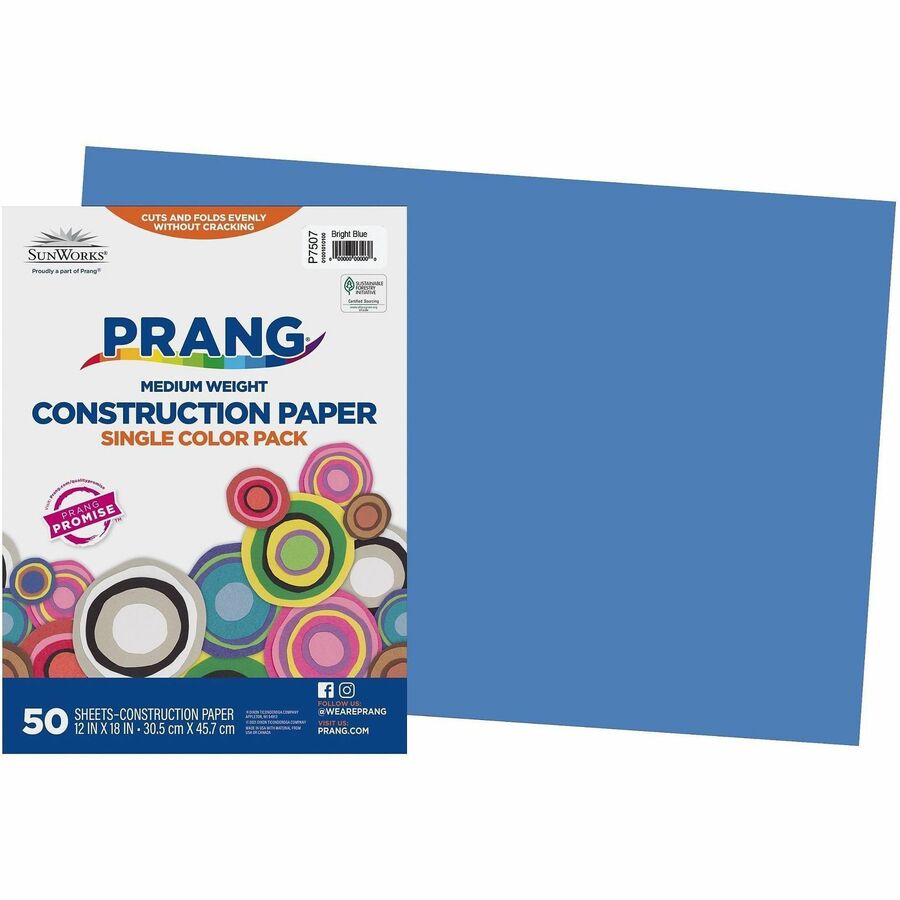 Prang Groundwood Construction Paper - Construction, School Project, Art, Craft - 12" x 18" - Bright Blue - 25 / Pack