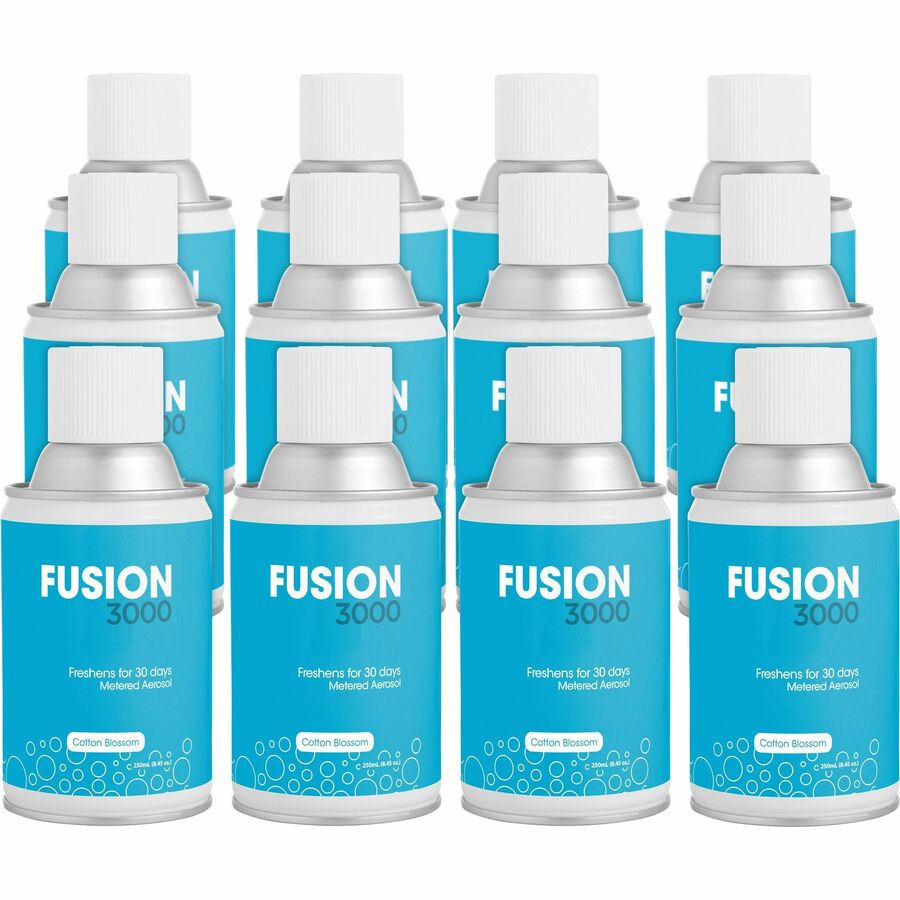 Fresh Products Fusion 3000 Metered Aerosols - 6000 ft� - Cotton Blossom - 30 Day - Odor Neutralizer, VOC Compliant - 12 / Carton
