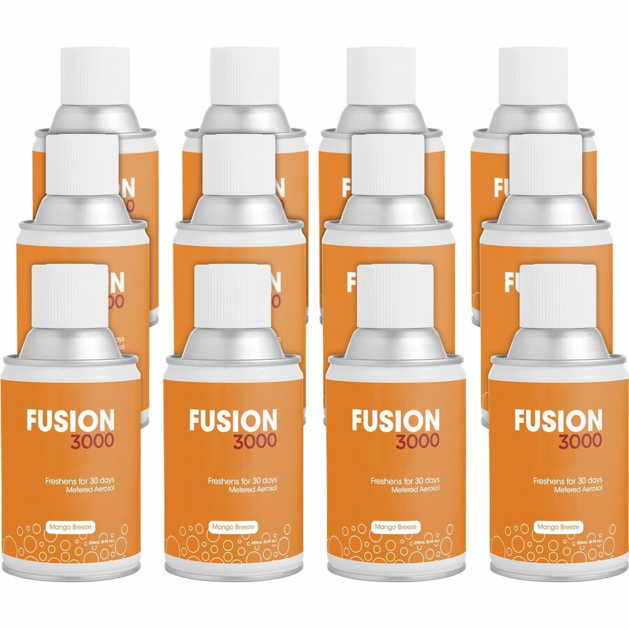 Fresh Products Fusion 3000 Metered Aerosols - 6000 ft� - Mango - 30 Day - Odor Neutralizer, VOC Compliant - 12 / Carton