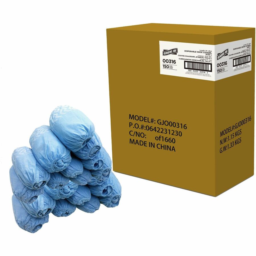 Genuine Joe PolyLite Shoe Covers - Recommended for: Hospital, Clinic, Laboratory, Food Processing, Painting - Large - Paint Protection - Polypropylene - Blue - Lightweight, Comfortable, Non-skid, Slip Resistant - 150 / Carton