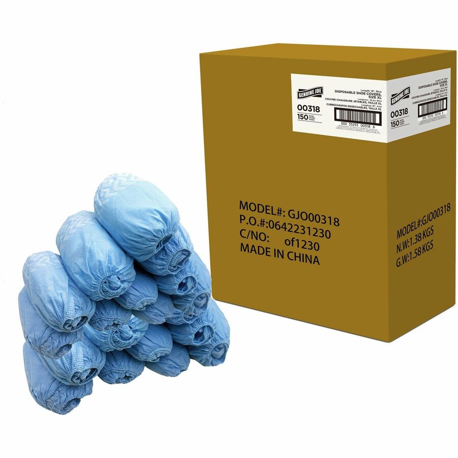 Genuine Joe PolyLite Shoe Covers - Recommended for: Hospital, Clinic, Laboratory, Food Processing, Painting - X-Large - Paint Protection - Polypropylene - Blue - Lightweight, Comfortable, Non-skid, Slip Resistant - 150 / Carton