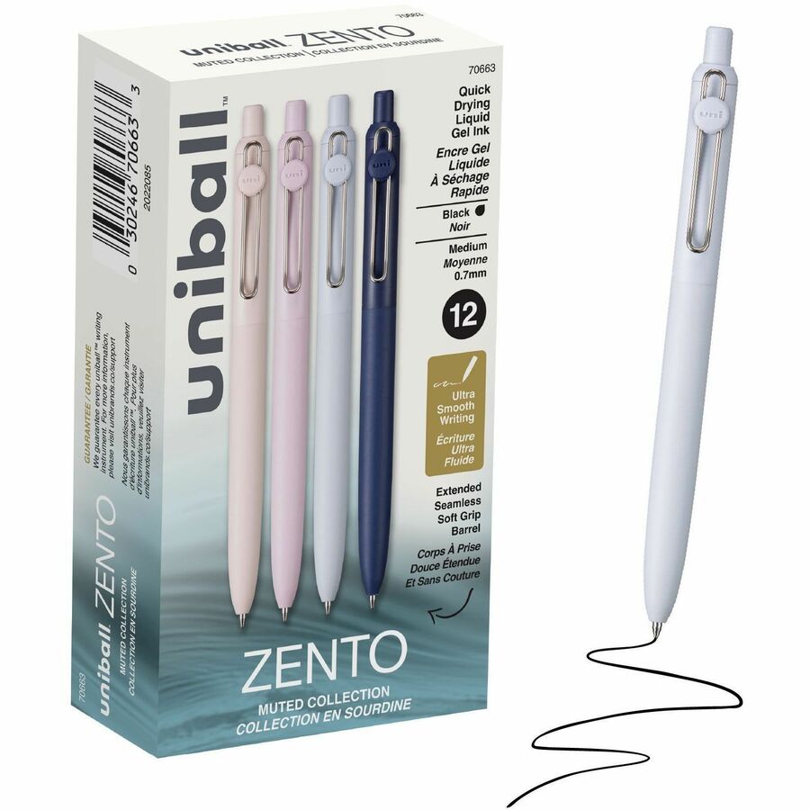 uniball™, Zento Gel Pen - Retractable - Black Ink - Liquid Gel Ink - 12 / Dozen