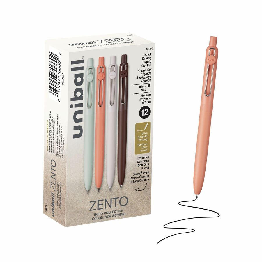 uniball™ Zento Gel Pen - Retractable - Black Ink - Liquid Gel Ink - 12 / Dozen