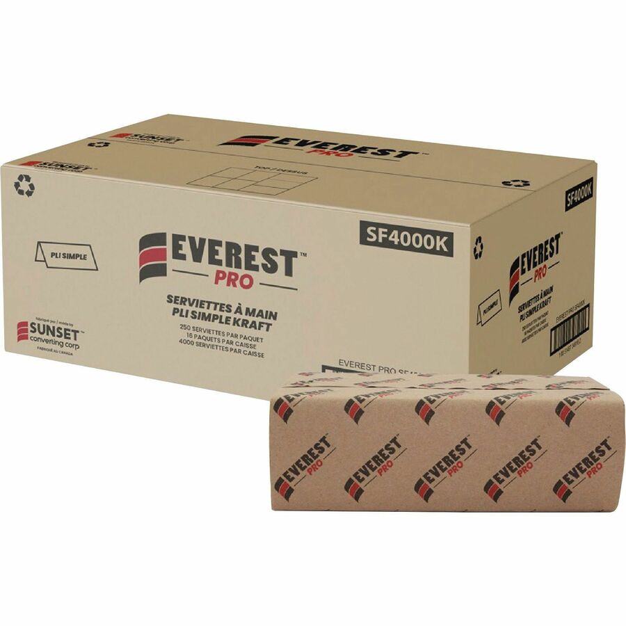 Everest Pro SF4000KC Paper Towel - Singlefold - Kraft - Paper - 250/Pack - 70 / Pallet