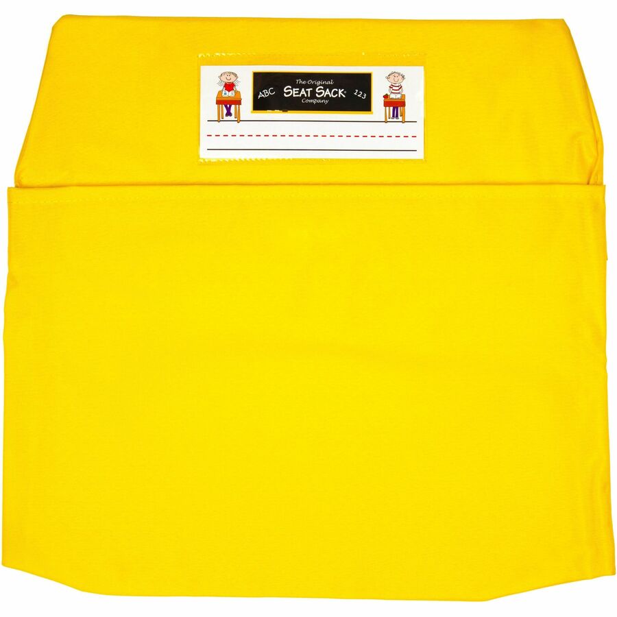Seat Sack 10-Count 1-Pocket Classroom Pack - 1 Pocket(s) - 19" Width x 2" Depth - Chair - Laminated, Elastic, Washable, Expandable - Yellow - Poly Cotton - 10/Pack - 1 Carton