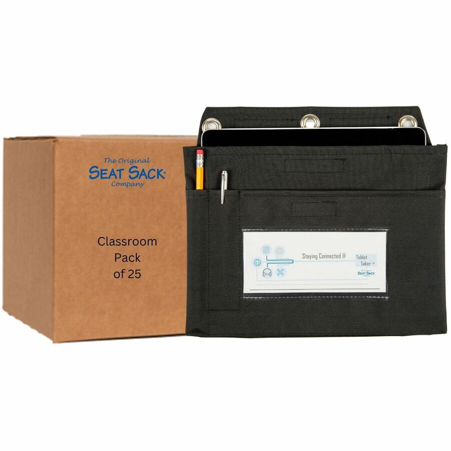 Seat Sack Tablet Taker Carrying Case (Pouch) Chromebook - Black - 9.8" Height x 12.8" Width x 1" Depth - Large Size - 25/Pack - 1 Carton