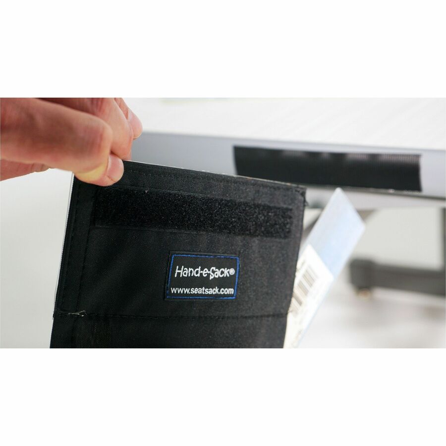 Seat Sack Hand-e-Sack Storage Pouches - Desk - Hook & Loop Closure, Interlockable, Storage Space, Tear Resistant, Adhesive - Black - 1 Carton