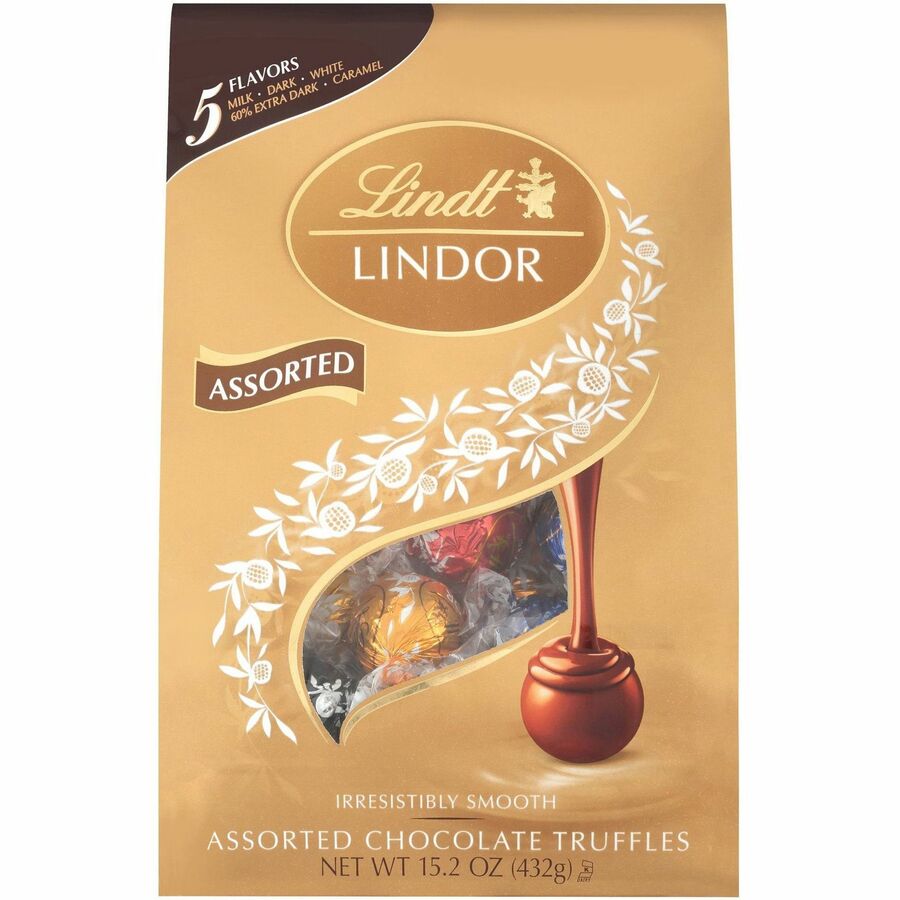 Lindor Assorted Truffles - Milk Chocolate, White Chocolate, Dark Chocolate, Caramel - Individually Wrapped - 15.20 oz - 36 Bag - 1 Carton
