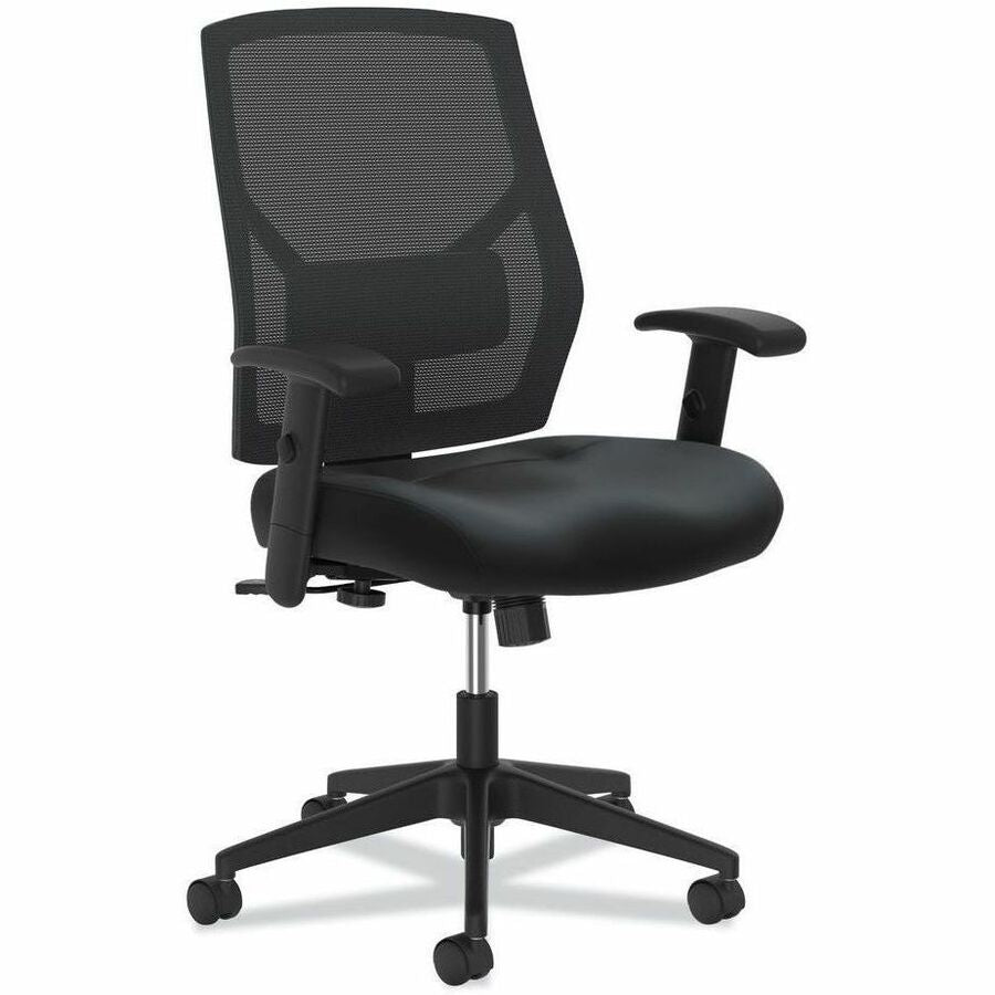 HON Crio High-Back Task Chair, Supports Up to 250 lb, 18" to 22" Seat Height, Black - Black Seat Color - Bonded Leather Seat Material - Black Back Color - Mesh Back Material - Black Frame Color - Plastic Frame Material - High Back - 5-star Base - Armre...