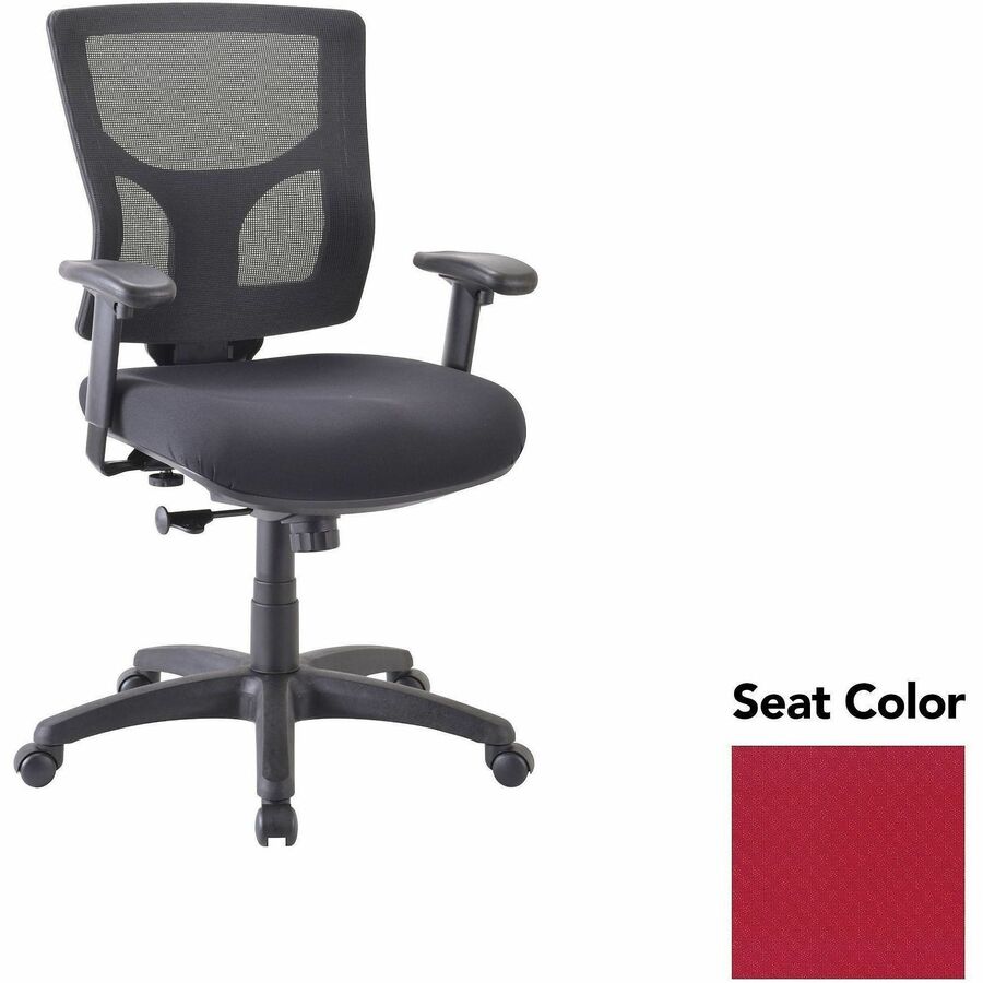 Lorell Conjure Swivel/Tilt Task Chair - Real Red Seat Color - Mesh Back Material - Mid Back - Armrest - 1 Each