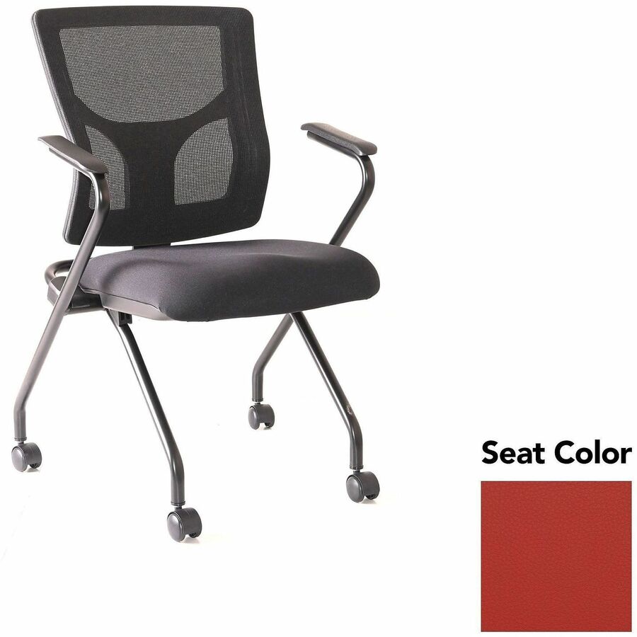 Lorell Conjure Mesh Training Chairs with Arms - Canyon Red Rock Seat Color - Polyurethane, Foam Seat Material - Mesh Back Material - High Back - Black - Armrest - 2 / Carton