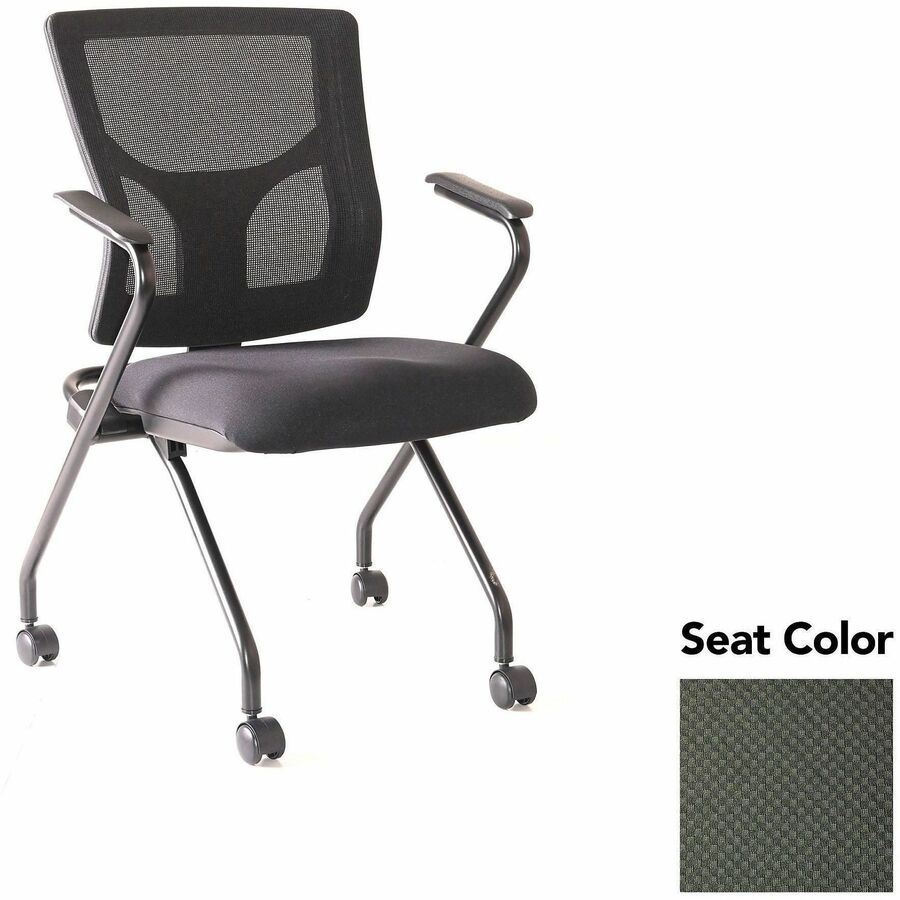 Lorell Conjure Mesh Training Chairs with Arms - Perfection Olive Green Seat Color - Polyurethane, Foam Seat Material - Mesh Back Material - High Back - Black - Armrest - 2 / Carton