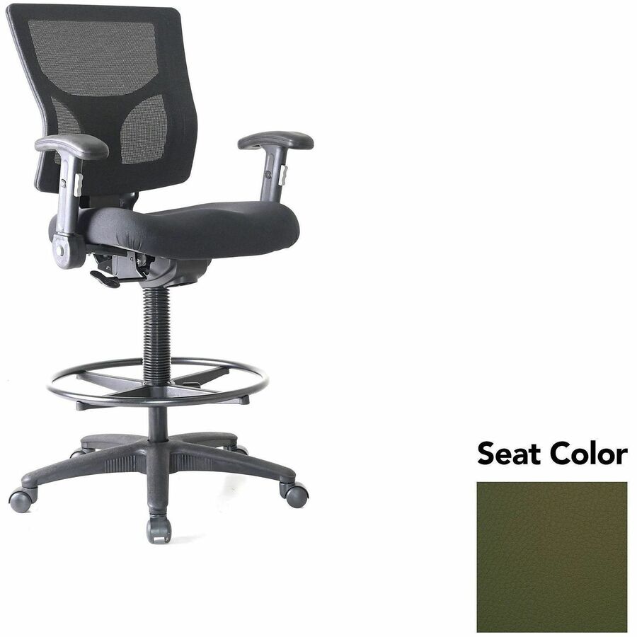 Lorell Conjure Office Stool - Canyon Fern Seat Color - Polyurethane Foam Seat Material - Mesh Back Material - Armrest - 1 Each