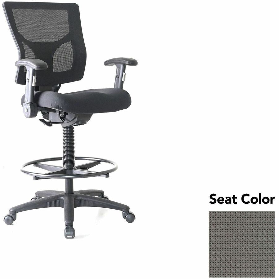 Lorell Conjure Office Stool - Expo Fog Seat Color - Polyurethane Foam Seat Material - Mesh Back Material - Armrest - 1 Each