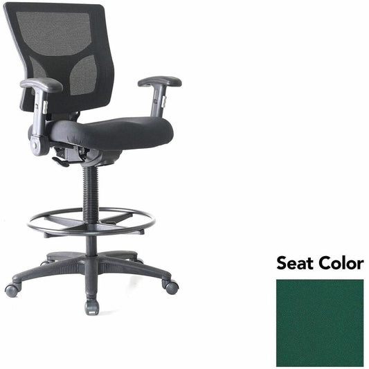 Lorell Conjure Office Stool - Forte Chive Seat Color - Polyurethane Foam Seat Material - Mesh Back Material - Armrest - 1 Each