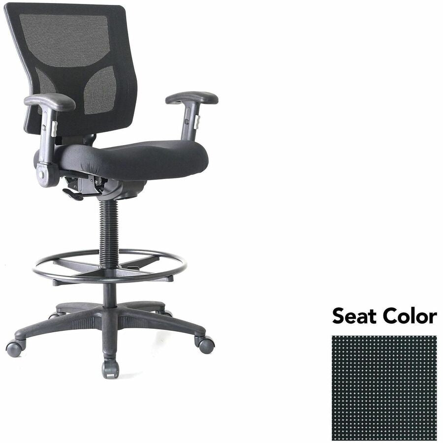Lorell Conjure Office Stool - Expo Tuxedo Seat Color - Polyurethane Foam Seat Material - Mesh Back Material - Armrest - 1 Each