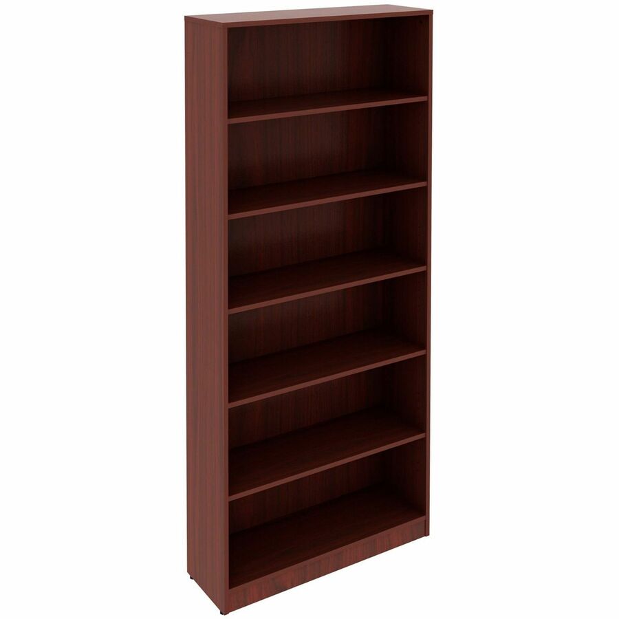 Lorell Laminate Bookcases - 36" Width x 12" Depth x 84" Height - 6 x Shelf(ves) - Sturdy, Laminated, Adjustable Shelf, Adjustable Feet, Square Edge - Mahogany - Medium Density Fiberboard (MDF), Thermofused Laminate (TFL) - Assembly Required