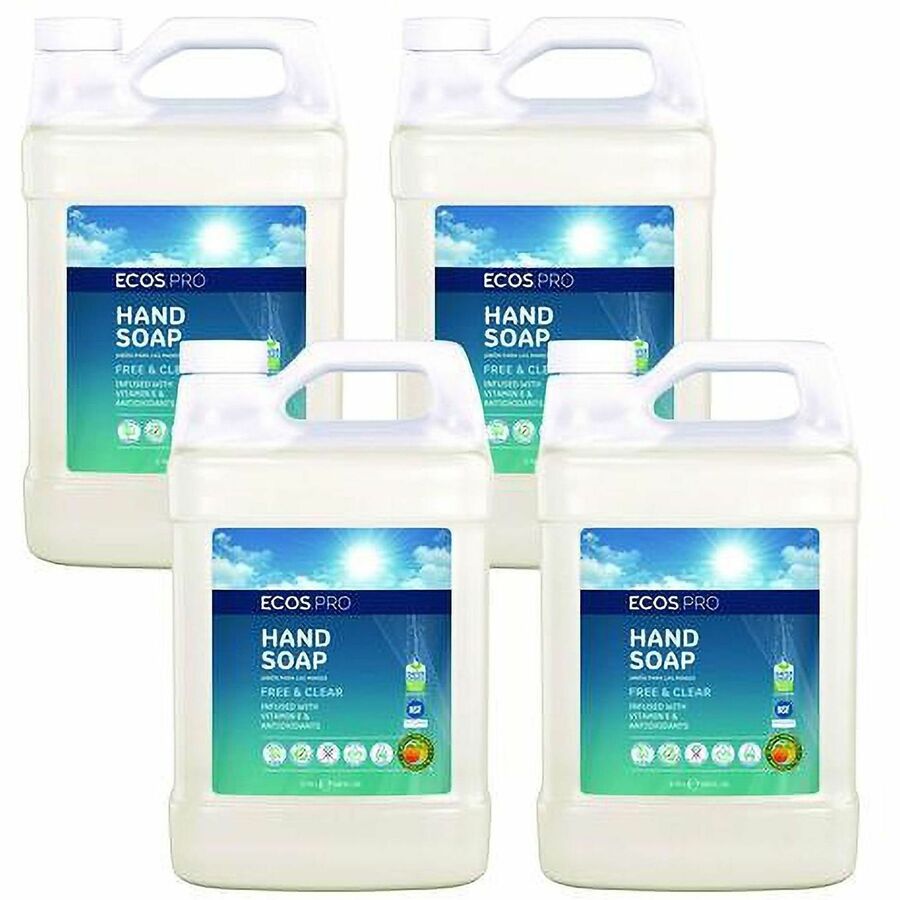 ECOS&reg, PRO Liquid Hand Soap - Free and Clear Scent - Hand - Moisturizing - Clear - pH Balanced, Dye-free, Anti-septic - 4 / Carton