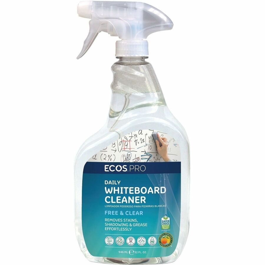 ECOS&reg, PRO Daily Whiteboard Cleaner - 1 quart - Used as Dirt Remover - pH Balanced, Plant-based - Clear - 6 / Carton