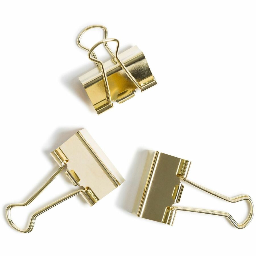U Brands Binder Clip - Medium - 145 Sheet Capacity - for Office, Classroom, Home, Project - Acid-free, Non-magnetic - Gold - Steel - 72 / Pack