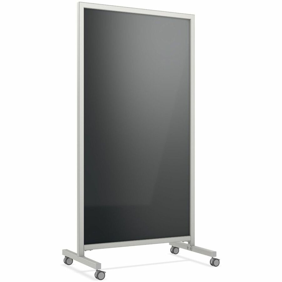 Ghent EZ Mobile Glassboard - 36" (3 ft) Width x 72" (6 ft) Height - Black Glass Surface - Gray Aluminum, Silver Frame - Magnetic - Durable, Casters, Easy to Clean, Ghost Resistant, Stain Resistant, Heavy Duty, Locking Casters, Magnetic, Double-sided...