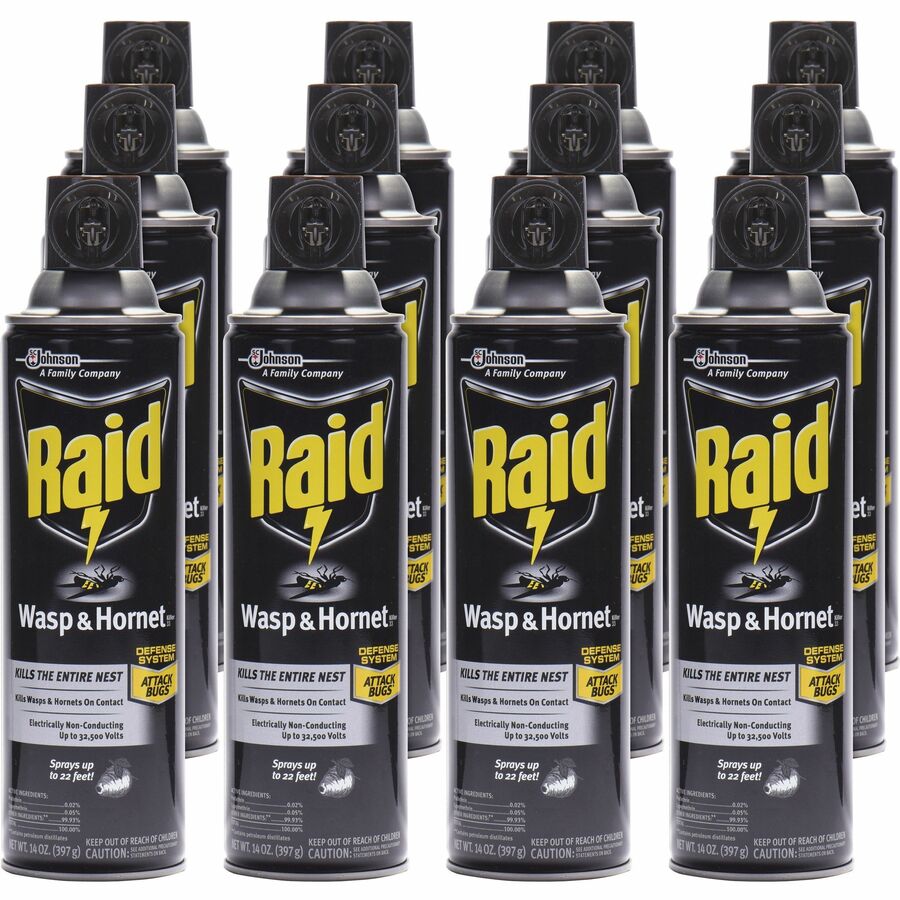 Raid Wasp and Hornet Killer 33 - Spray - Kills Wasp, Hornet, Mud Dauber, Yellow Jacket - 14 fl oz - White - 12 / Carton