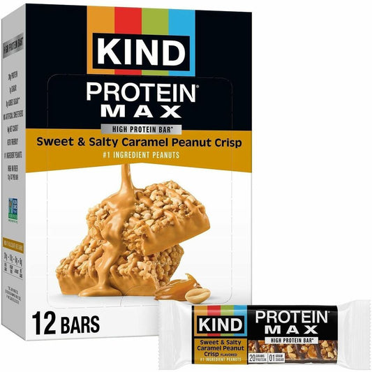 KIND Protein MAX Snack Bars - High-fiber, Gluten-free, Individually Wrapped - Sweet & Salty, Caramel, Peanut - 1 - 12 / Box
