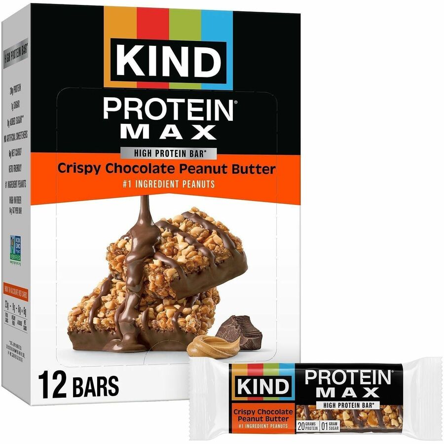 KIND Protein MAX Snack Bars - High-fiber, Gluten-free, Individually Wrapped - Chocolate, Peanut Butter - 1 - 12 / Box