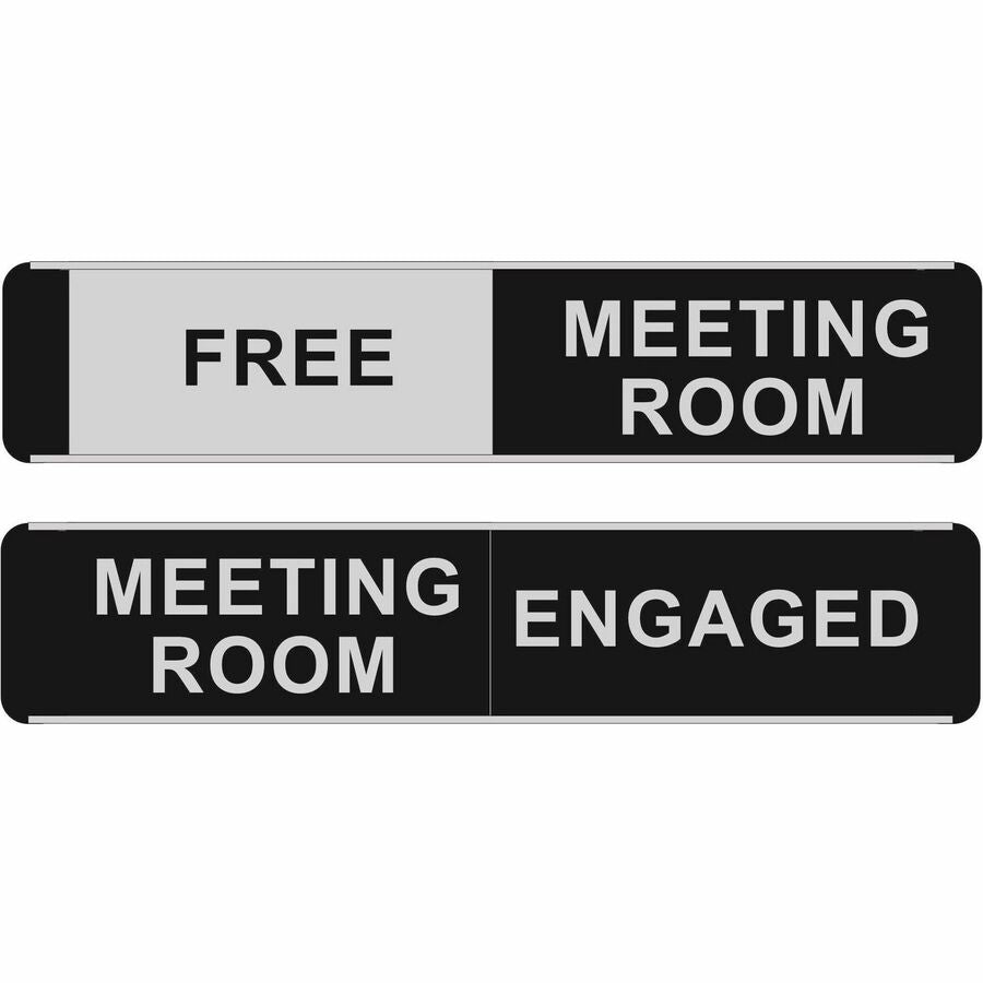 Seco Door Signs - Print/Message "FREE MEETING ROOM" , "MEETING ROOM ENGAGED" - 10" Width x 2" Height - Door-mountable - Self-adhesive - Meeting, Room, Display - Aluminum, Polyvinyl Chloride (PVC) - Black, Silver - 1 Each