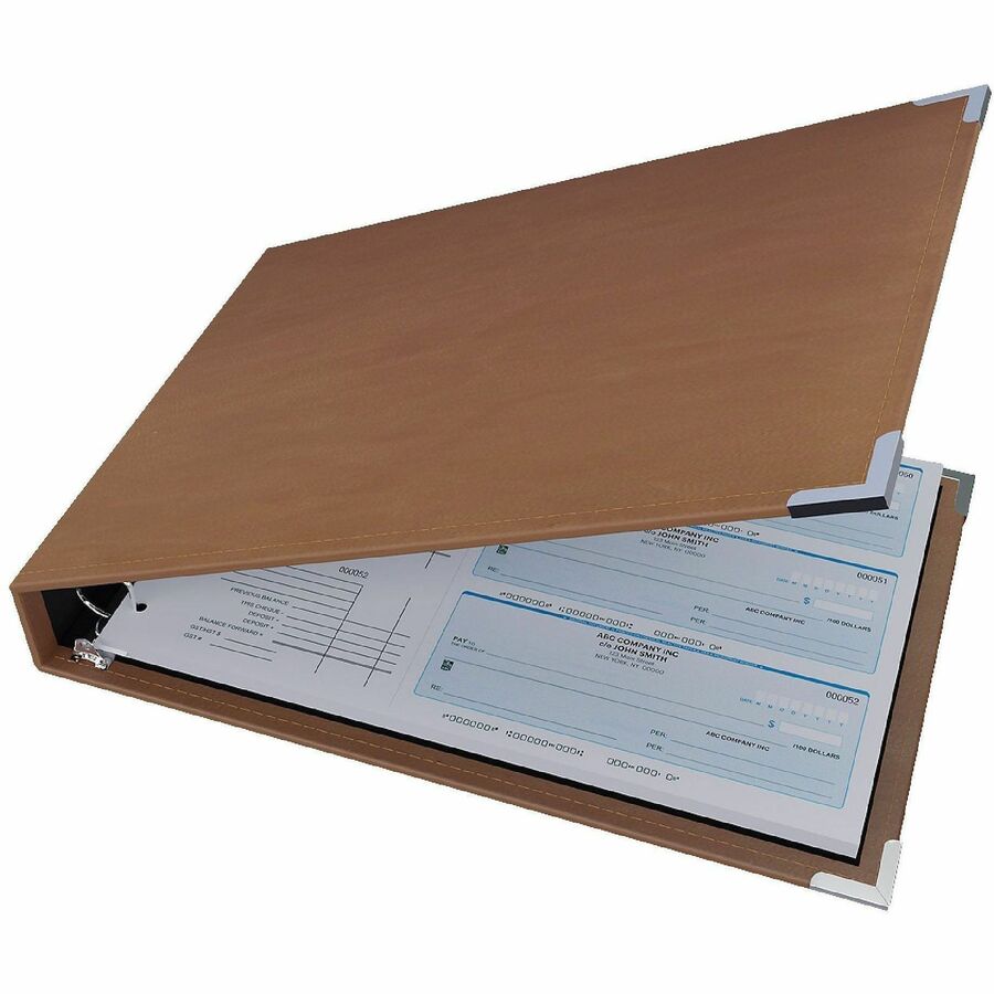 Davis Group Premium 3-Up Business Checkbook Binder - 200 Sheet Capacity - 7 Ring - Pocket: Internal - Vinyl - Tan - Pocket - 1 Each