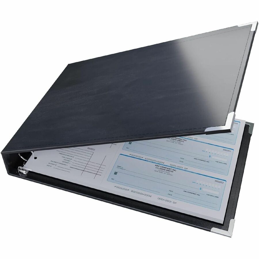 Davis Group Premium 3-Up Business Checkbook Binder - 200 Sheet Capacity - 7 Ring - Pocket: Internal - Vinyl - Black - Pocket - 1 Each